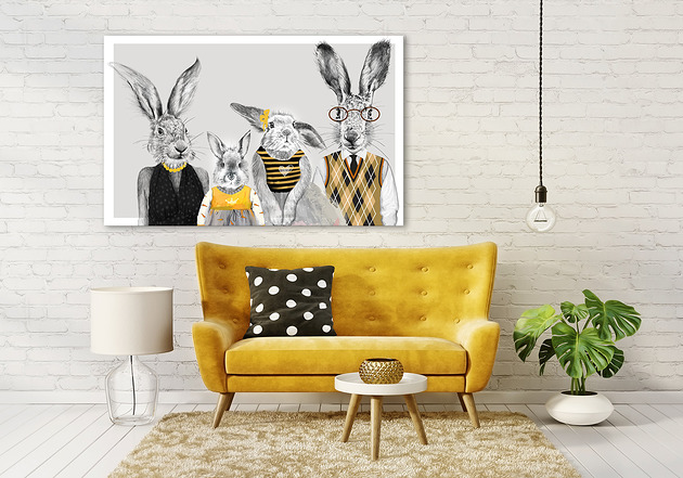 obrazy OBRAZ NA PŁÓTNIE -  Zajęcza rodzina 120x80cm