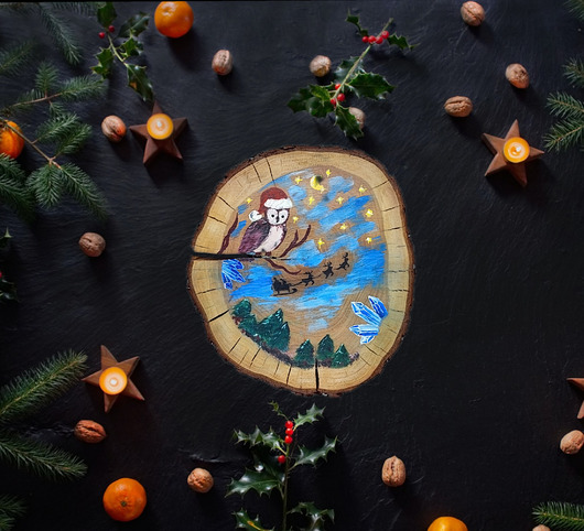 obrazy Obrazy na drewnie - Wood slice art painting malowidła na drewnie