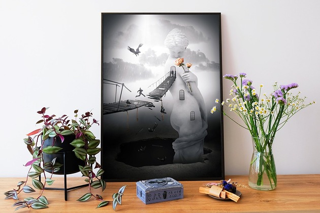 plakaty Surrealistyczny Plakat "Falling in Love" Kolaż
