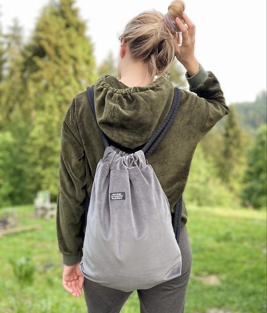 Plecak szary welur sacky bag