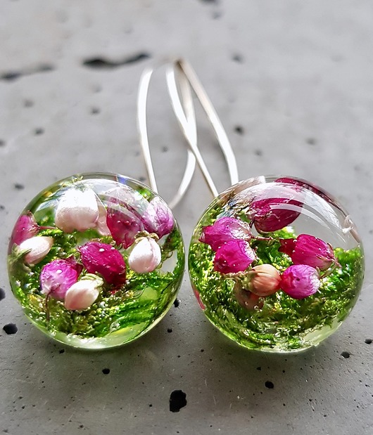Kolczyki srebrne z mchem i wrzosem Grol Jewellery