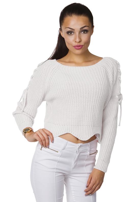 swetry damskie  Sweter - crop ze sznurowaniem