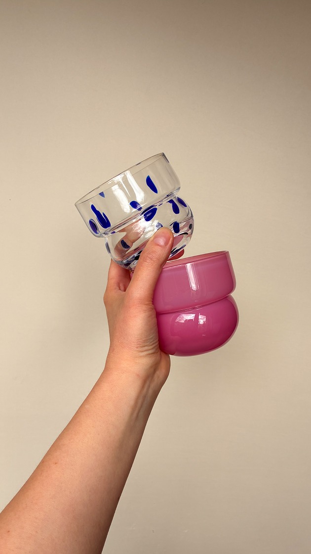 szklanki i kieliszki SZKLANKI RUNO MIX REGULAR (2szt.) malina + kobaltowe ciapki