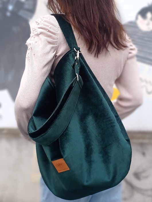 torby na ramię Torba hobo z wodoodpornego weluru Butelkowa Zieleń