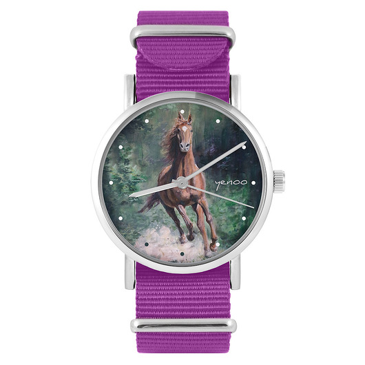 zegarki damskie Zegarek - Koń, las - amarant, nylonowy