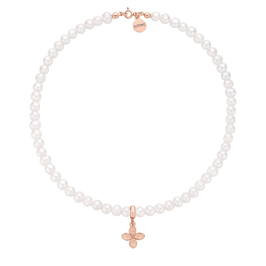 złote naszyjniki Naszyjnik z pereł naturalnych z kwiatkiem z różowego złota