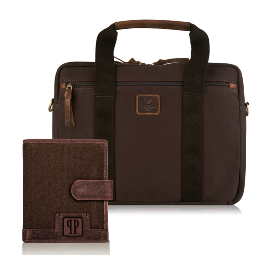 torby i nerki męskie ZESTAW PREZENTOWY ZUP-75-BR TORBA NA LAPTOPA T-31-BR I PORTFEL MĘSKI T-04-BR
