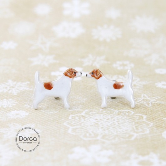 Jack russell terrier mini- ceramiczne kolczyki Dorca