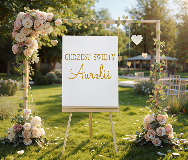 ozdoby na chrzest Naklejka na chrzest święty na ściankę imię dziecka 60 cm kolory