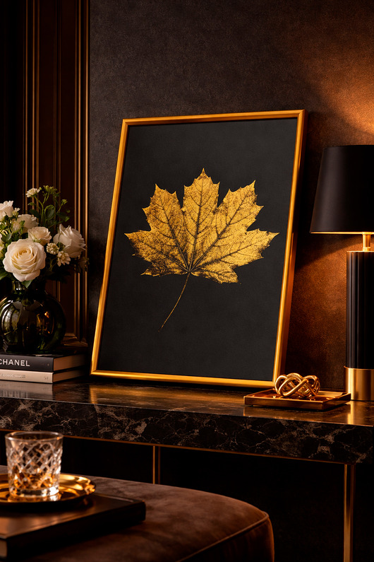 grafiki i ilustracje Plakat Złoty Liść Klonu. Monotypia Botaniczna. Złota Rama Alu 20x30 cm