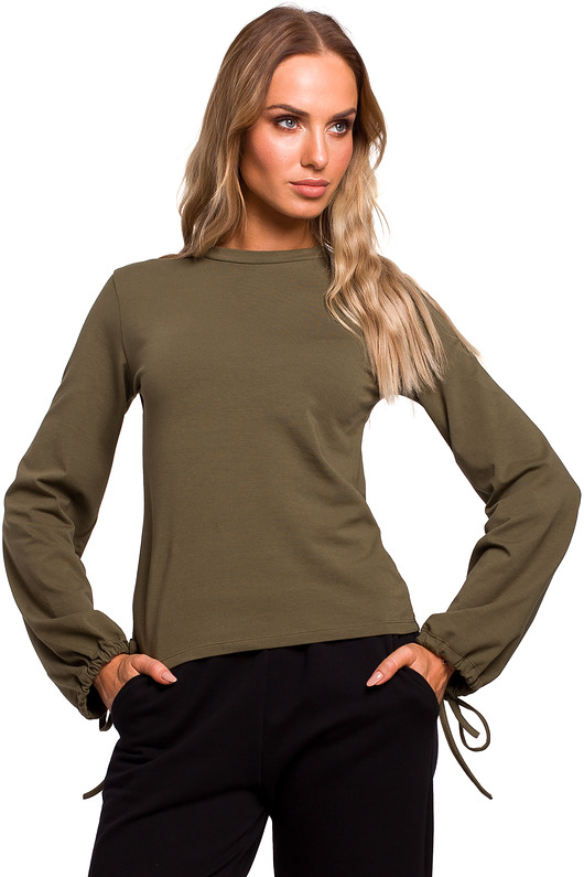 Bluzka z bufiastymi rękawami-khaki(M-458) MOE