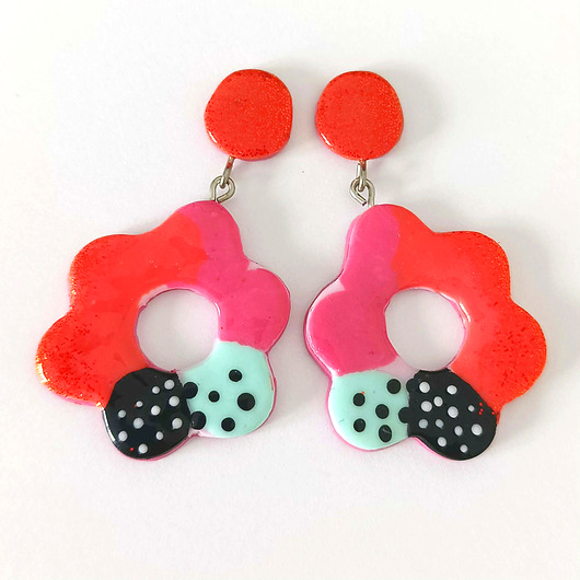 kolczyki z masy plastycznej Duże Kolczyki Pomarańczowe Kwiaty