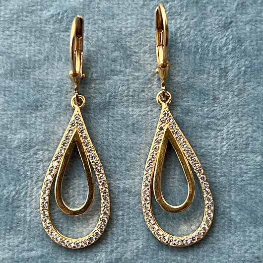 kolczyki pozłacane Długie kolczyki łezki z cyrkoniami srebro 925 pozłacane