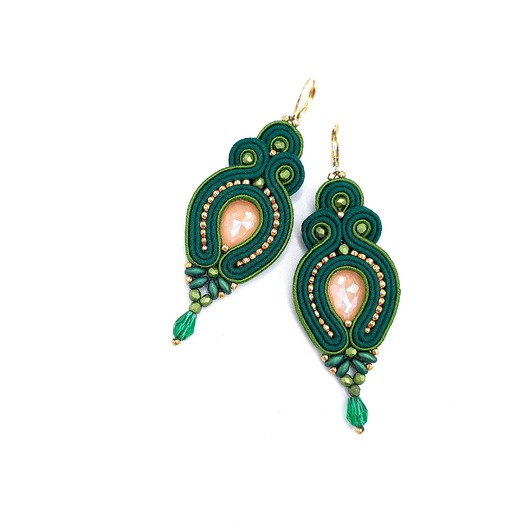 kolczyki soutache Verra kolczyki sutasz złoto zielone lekkie wiosnne z kryształkami