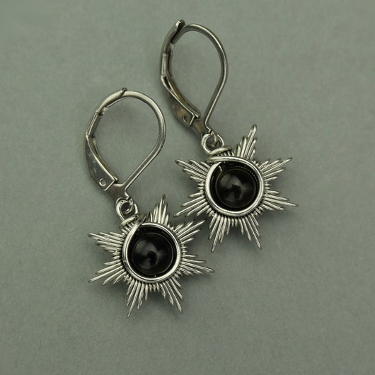 kolczyki wire wrapping Małe kolczyki słoneczka obsydian wire wrapping