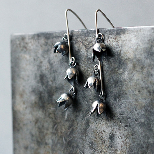 kolczyki wire wrapping Srebrne kolczyki wiszące konwalie