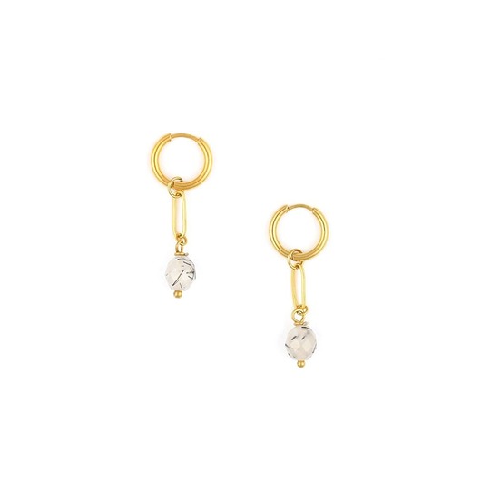 kolczyki - inne Kolczyki z Oliwką Kwarcu Paproci Pozłacana stal szlachetna