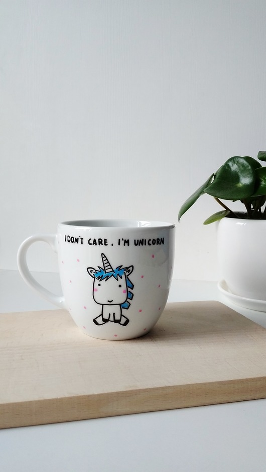 ręcznie malowany kubek i don't care i'm unicorn MUKI design