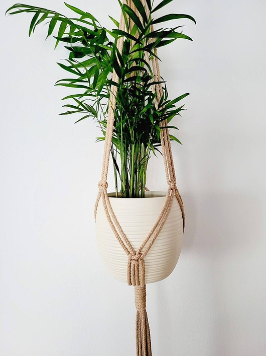 kwietniki Beżowy kwietnik wiszący, makrama na doniczkę, dekoracja do sypialni