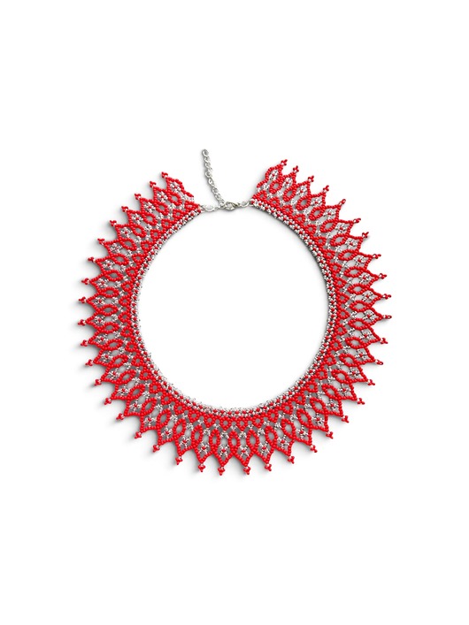kolie Krywulka z czeskich koralików czerwona ażurowa kolia folk handmade