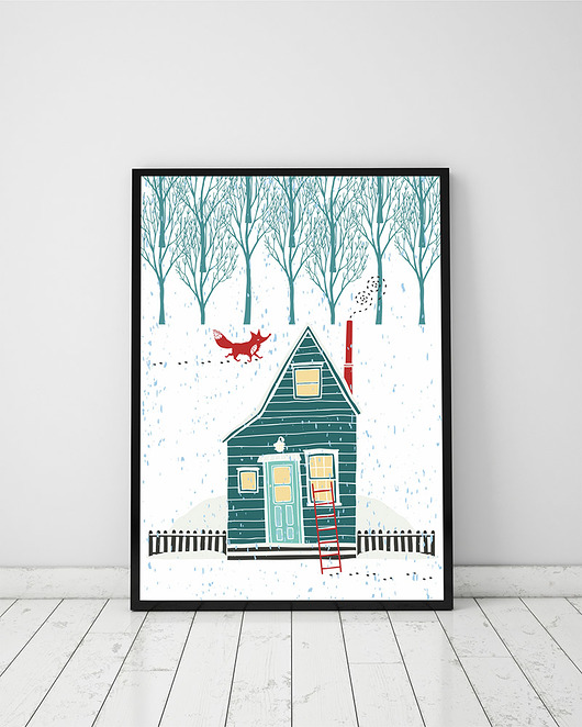 plakat. las, lis i domek (format A3) Love Life and Forest