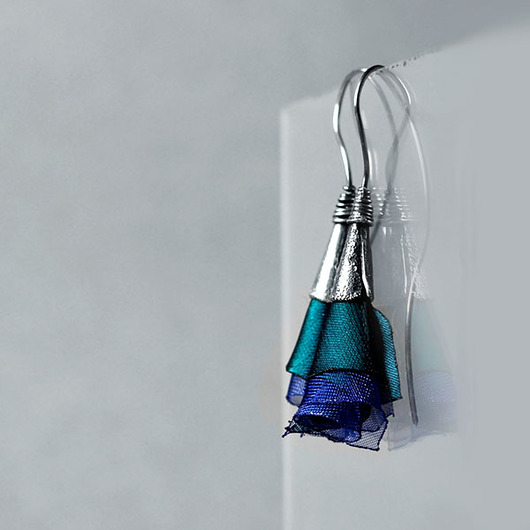 kolczyki wire wrapping Srebrne kolczyki wiszące PAWIE OKO