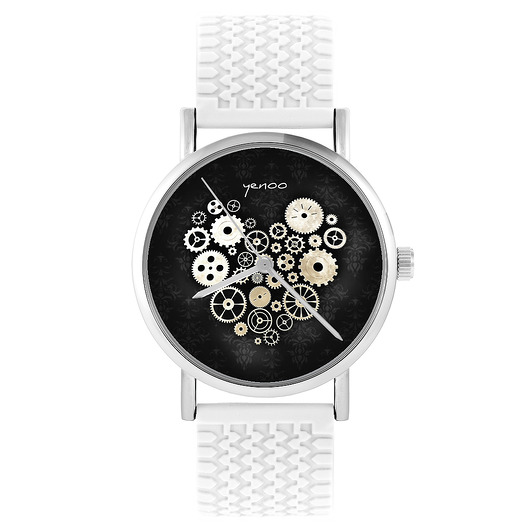 zegarki unisex Zegarek - Serce steampunk 2 - silikonowy, biały