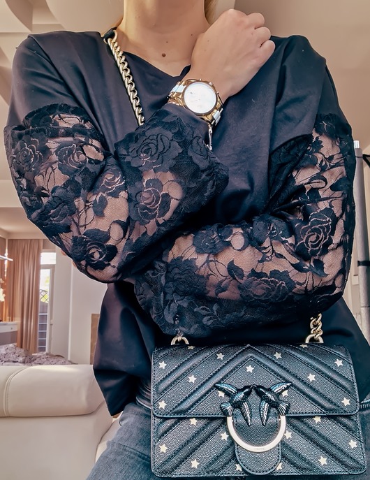 bluza bez kaptura damska Bluza Czarna Koronka