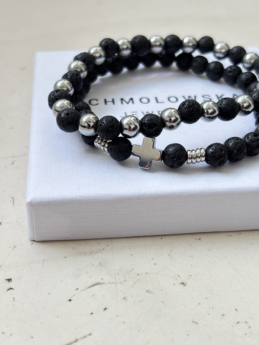 biżuteria męska Zestaw męskich bransoletek Lawa i Hematyt