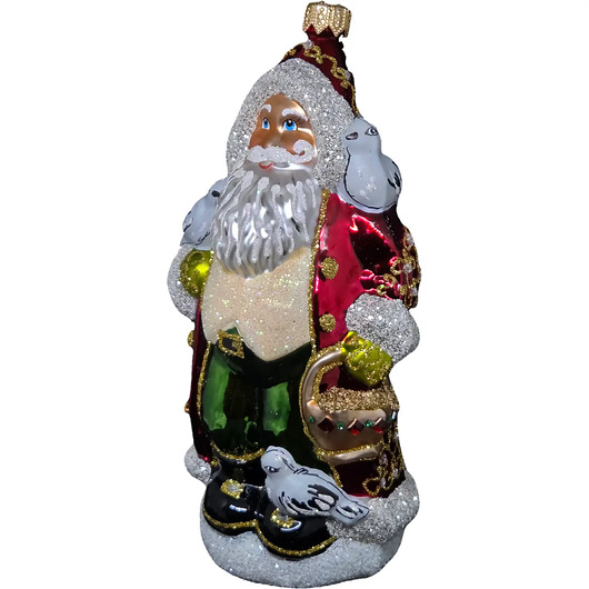 bombki Ręcznie malowana szklana bombka Mikołaj z gołębiami