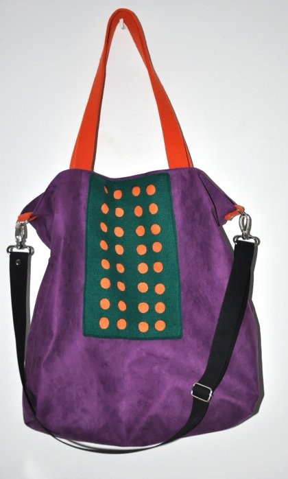 Torba hobo XXL - fiolet, pomarańcz, szmaragd PRACOWNIA 166
