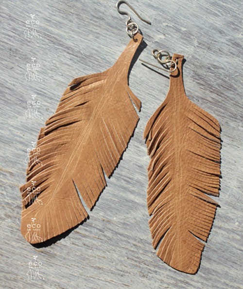 cafe latte feather earrings ecobetoo