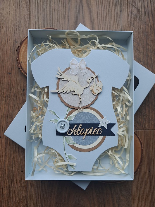 kartki scrapbooking Kartka na baby shower chłopca (w pudełku)