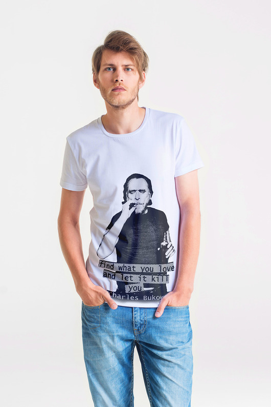 BUKOWSKI PORTRAIT - MęskI T-shirt BIAŁY GAU great as You