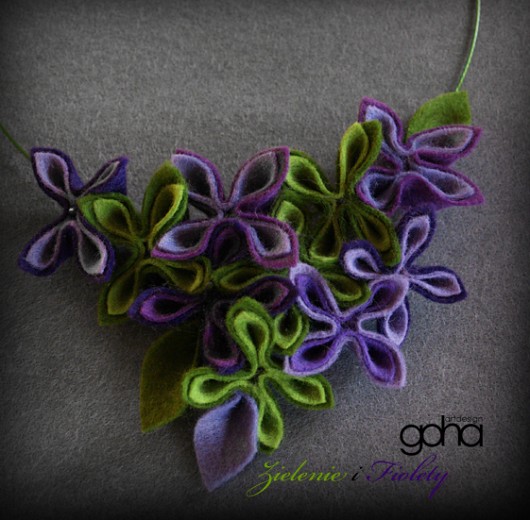 Zielone i Fiolety- Biżuteria Autorska FlowerFelt Design