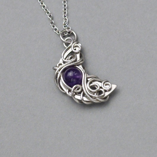 wisiory Wisiorek księżyc fioletowy ametyst wire wrapping