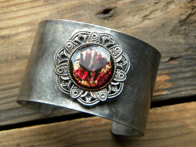 bransoletki wire wrapping roślinne klimaty  - BRANSOLETA MANKIET  CUFF