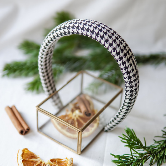 opaski do włosów Usztywniana opaska czarno-biała pepitka