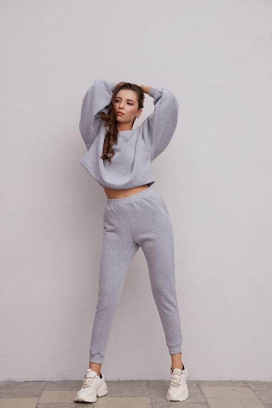 bluza bez kaptura damska Szara bluza bawełniana krótka bez kaptura