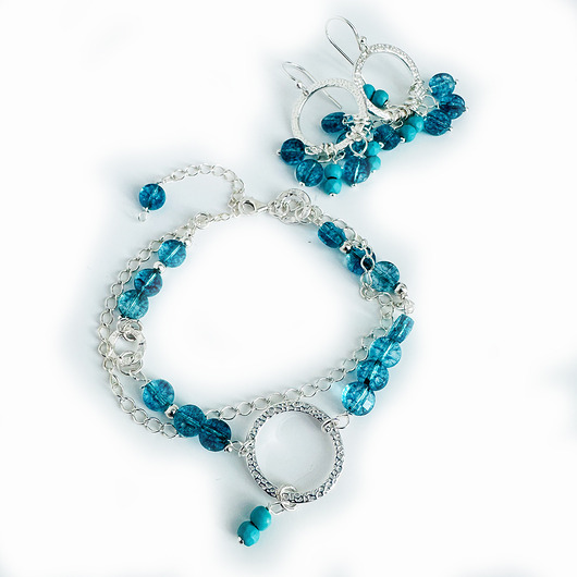bransoletki z kamieni naturalnych BLUE SUMMER -  Bransoletka kryształ górski,niebieskie kamienie