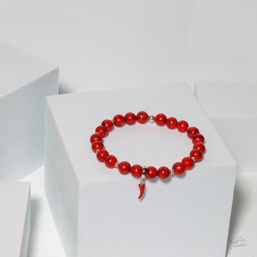 bransoletki z kamieni naturalnych Bransoletka Damska z Kamieni  Howlit i srebra 925