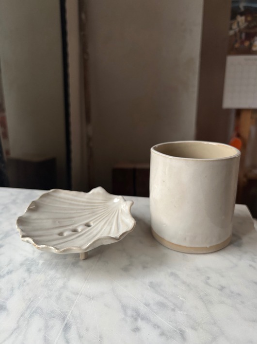 mydelniczki Zestaw Łazienkowy z Mydelniczką Muszlą Perłowy Biały