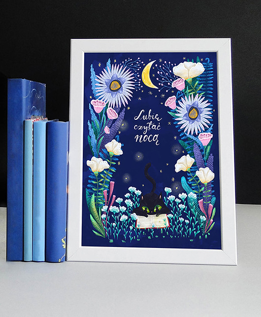 Plakat Lubię czytać nocą ilustracyjnie