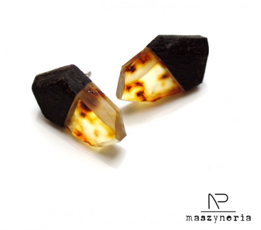 Wood&Amber Kolczyki Geometryczne Czarny Dąb Maszyneria