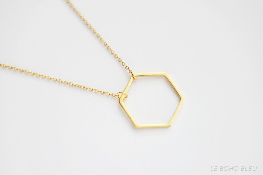 16k Gold Plated Hexagon Necklace Le Boho Bleu