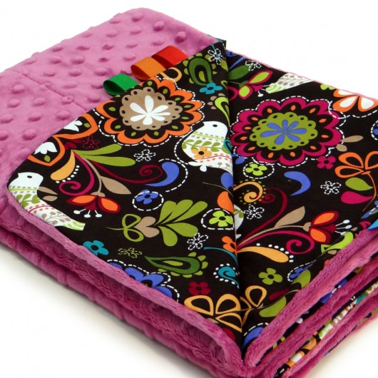 Kocyk letni minky folklor/fiolet +imię GuGa DESIGN