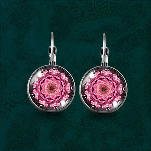 kolczyki szklane Kolczyki - Mandala różowy kwiat