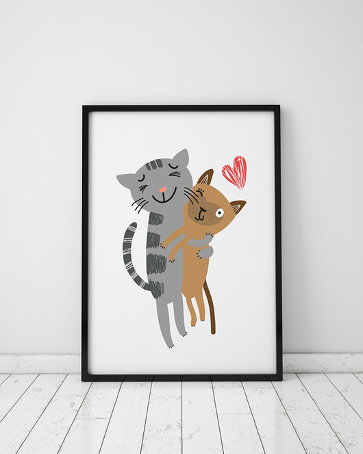 plakat. zakochane kotki Love Life and Forest
