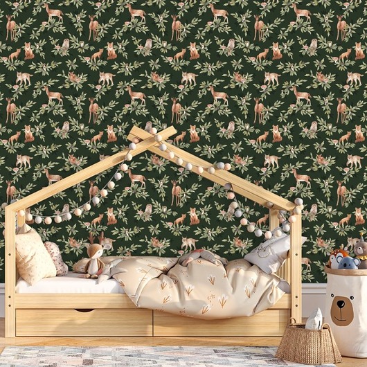 naklejki ścienne do pokoju dziecka Tapeta Forest Animals zieleń 53cmx10m PZ