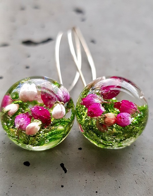 Kolczyki srebrne z mchem i wrzosem Grol Jewellery